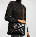 YSL Medium 32 Loulou Bag Black in Gold 32x22x11cm