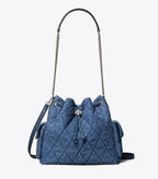 Tory Burch CHARLIE QUILTED DENIM DRAWSTRING SHOULDER BAG
